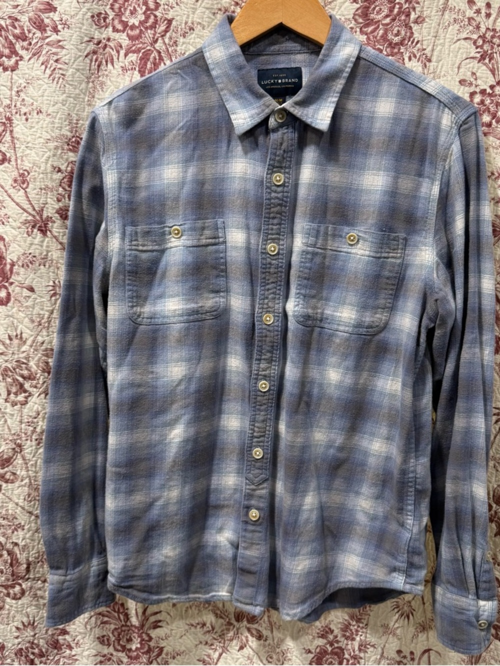 Lucky Brand Blue Plaid Button Up Shirt Medium